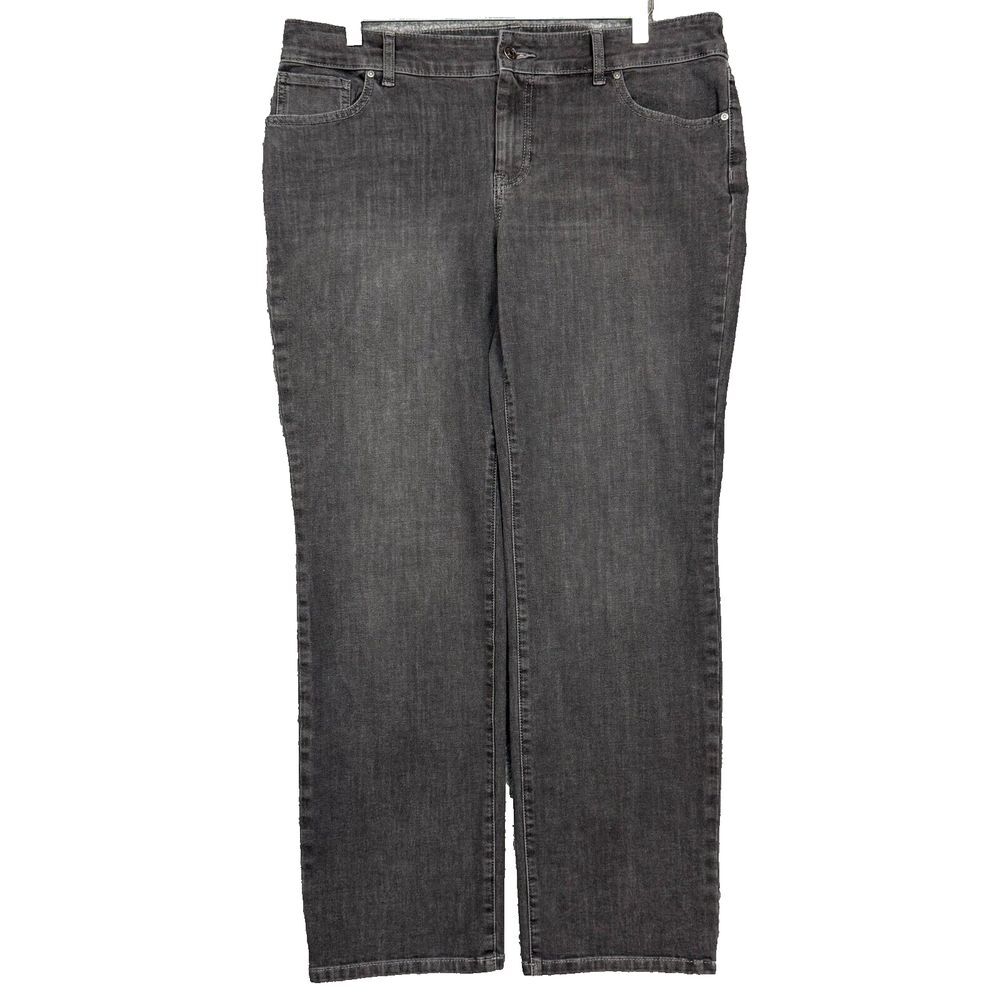 Chicos Jeans Womens 2 Large 12 Charcoal Grey Straight Leg Cotton Stretch Neutral